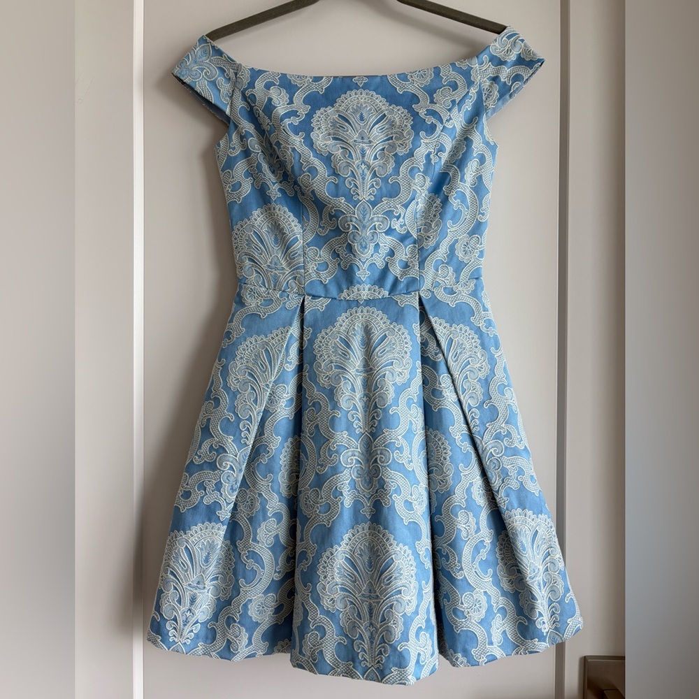 Topshop Blue and White Pleated A-Line Mini Dress